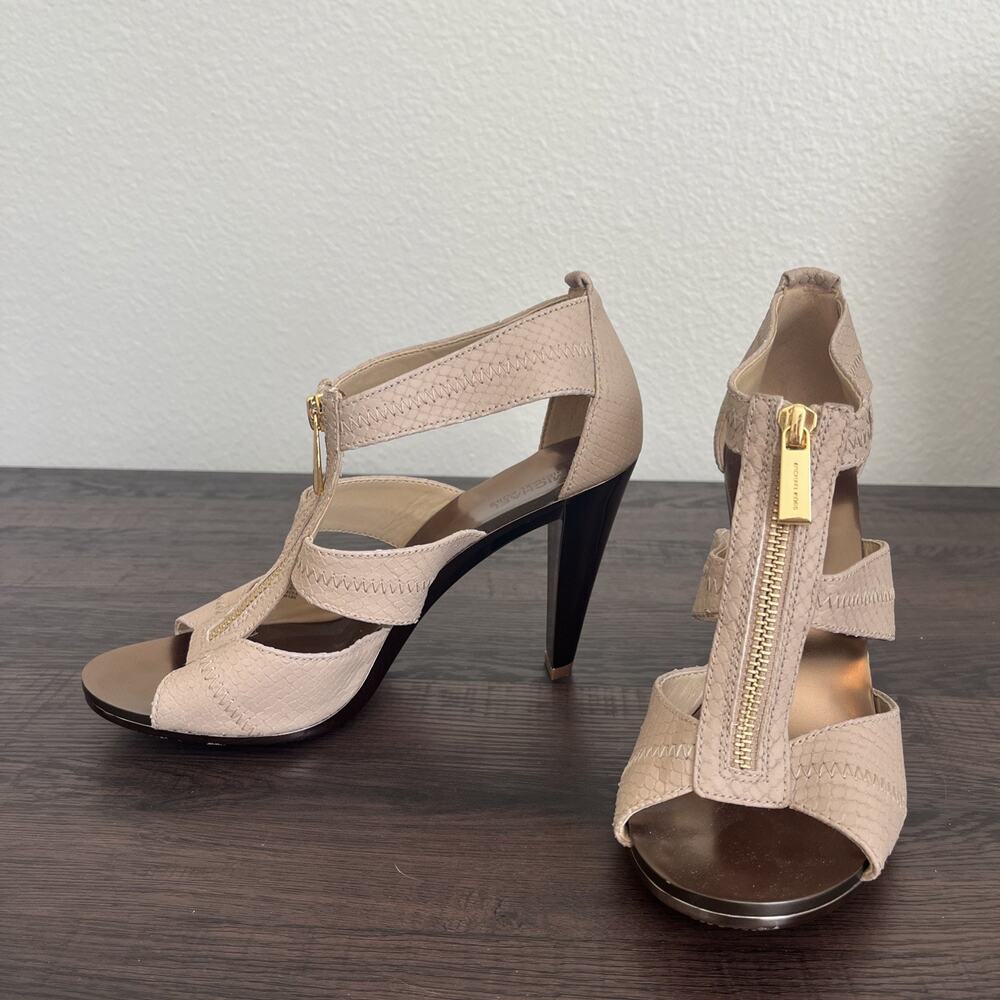 Michael Kors Womens Beige Leather Front Zip Strappy Stiletto Heels Size 8M